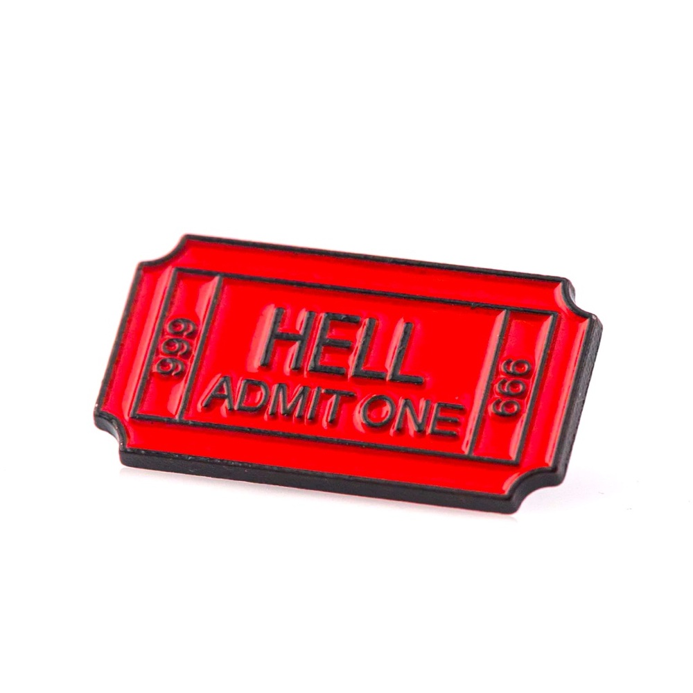 NWT HELL ADMIT ONE Enamel Pin | Red Ticket 666 | Occult Goth Horror Accessory - Picture 2 of 5